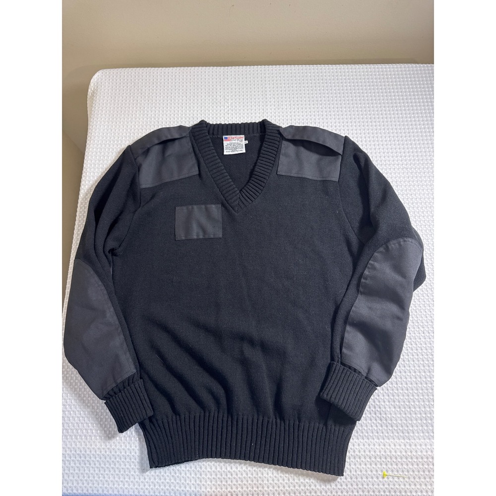 Commando Sweater Mens‎ L Tactical V-Neck Black Reinforced Patches EUC Jack Young